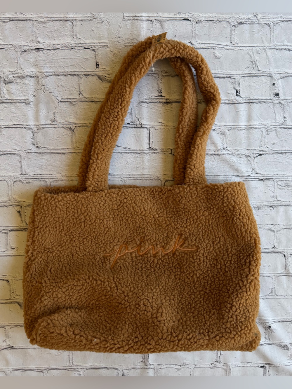 Victoria’s Secret PINK Cozy Plush Sherpa fuzzy tote bag Tan Beach Neutral